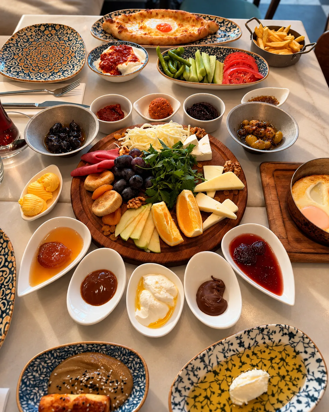 A traditional Turkish breakfast spread